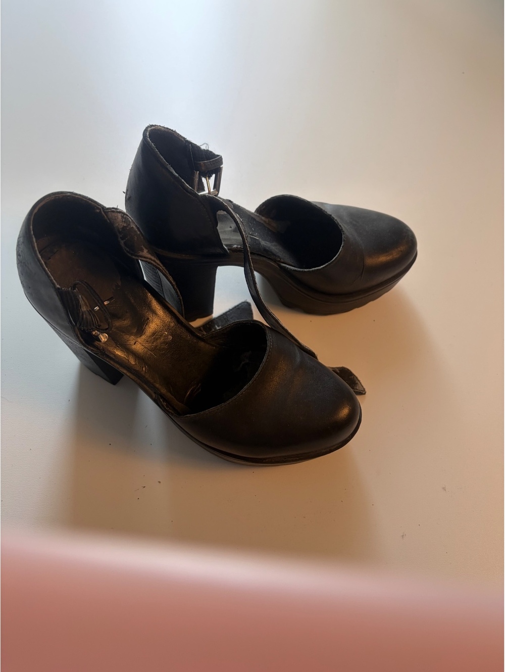 Vintage Black Chunky Heel Platform Mary Jane Shoes